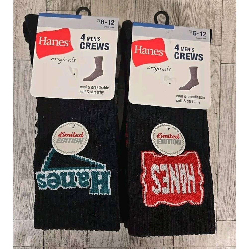 Hanes Socks Crew Mens 4pk Shoe Size 6-12 Lot of 2 Soft Stretchy Black Green Gray